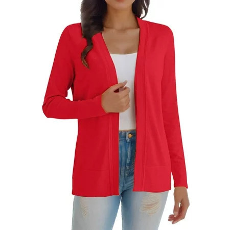 njshnmn Women Lightweight Cardigans Button Down Sweater for Women Cardigan Women Long Coat Red L | Walmart (US)
