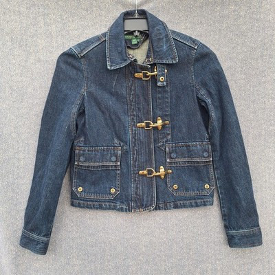 Ralph Lauren Jeans Co. Womens Fireman Lobster Clasp Denim Jacket Small Blue Gold | eBay US