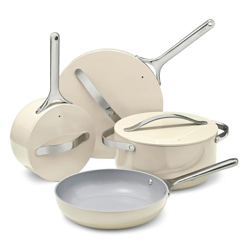 Caraway Non-stick Ceramic Cookware Set (12 Piece) Pots, Pans, Lids and Kitchen Storage - PFAS & PFOA Free - Oven Safe Pan Set & Compatible with All Stovetops - Cream | Amazon (US)