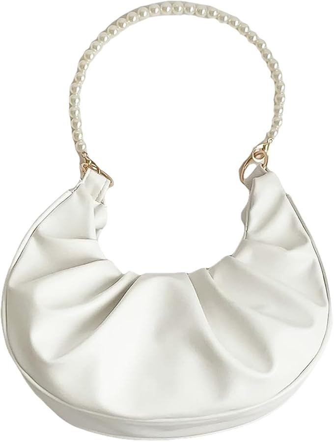 SweatyRocks Women's Elegant Clutch Purse Pearl Strap Shoulder Handbag Small Leather Ruched Bag | Amazon (US)