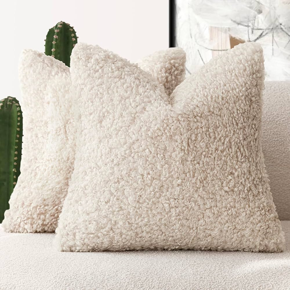 Foindtower 2 Pieces Faux Fur Throw Pillow Cover Decorative Sherpa Pillow Fuzzy Accent Pillowcases... | Amazon (US)