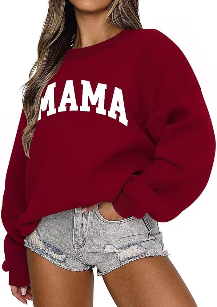 LEEDYA Women Long Sleeve Mama Sweatshirts Oversized Crewneck Pullover Hoodies Casual Knit Graphic... | Amazon (US)