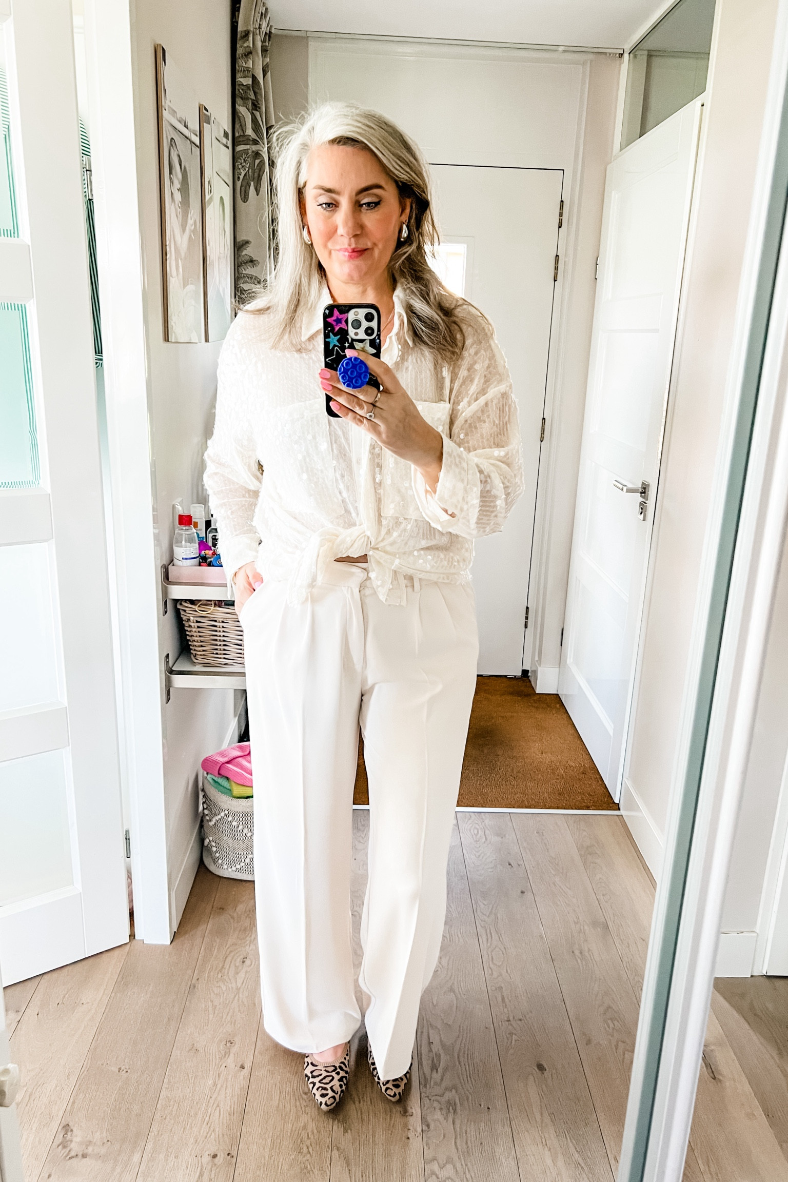 Ootd - Friday. Full outfit is Guts & Gusto. I have linked similar items. Cream dress trousers and cream sequin shirt. Leopard Vivaia flats. 



#LTKmidsize #LTKeurope #LTKover40