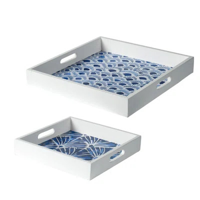Guerande 16.1" W Decorative Trays - White Indigo Set of Two World Menagerie | Wayfair North America