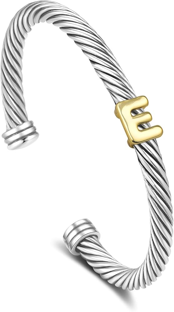 Pulseras de cable para mujer, ajustables, mezcladas de metal, apilables, pulseras de letras de do... | Amazon (US)