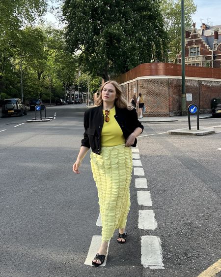 Asos, Arket, H&m, Cos, transitional outfit, transitional style, spring outfit, spring fashion, yellow skirt, maxi skirt, yellow tank top, ribbed vest, bomber jacket, black sandals, spring outfits, outfit ideas

#LTKstyletip #LTKspring #LTKeurope