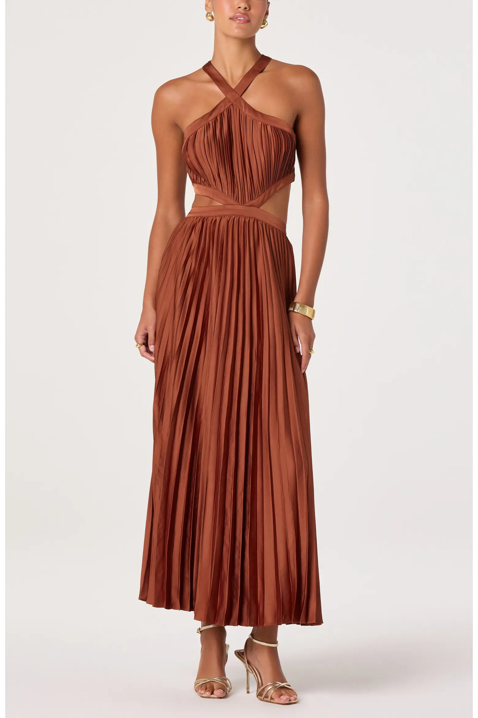 ASTR the Label Vera Pleated Cutout Satin Maxi Dress (Women) | Nordstrom | Nordstrom