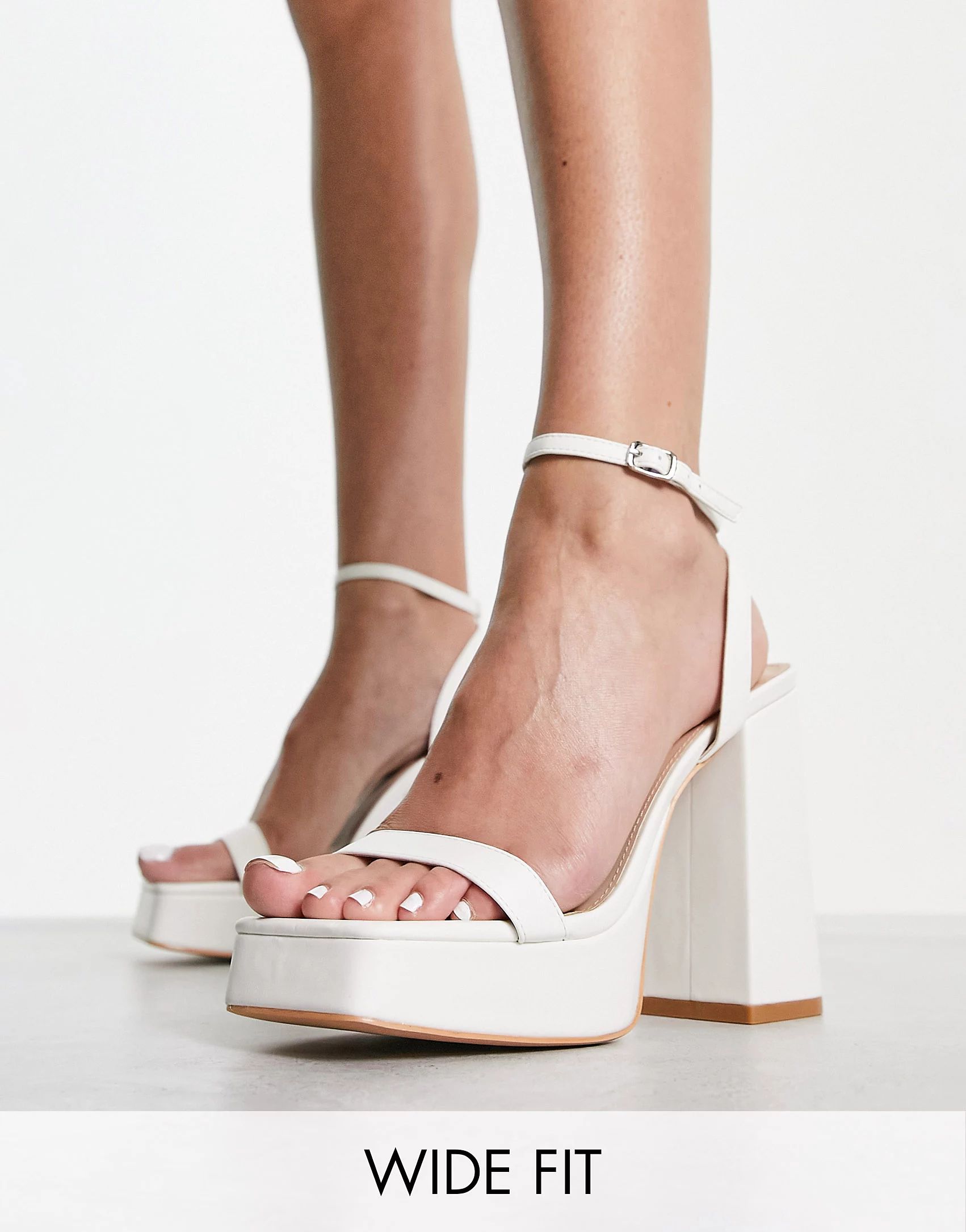 Glamorous Wide Fit platform heel sandals in white patent | ASOS (Global)