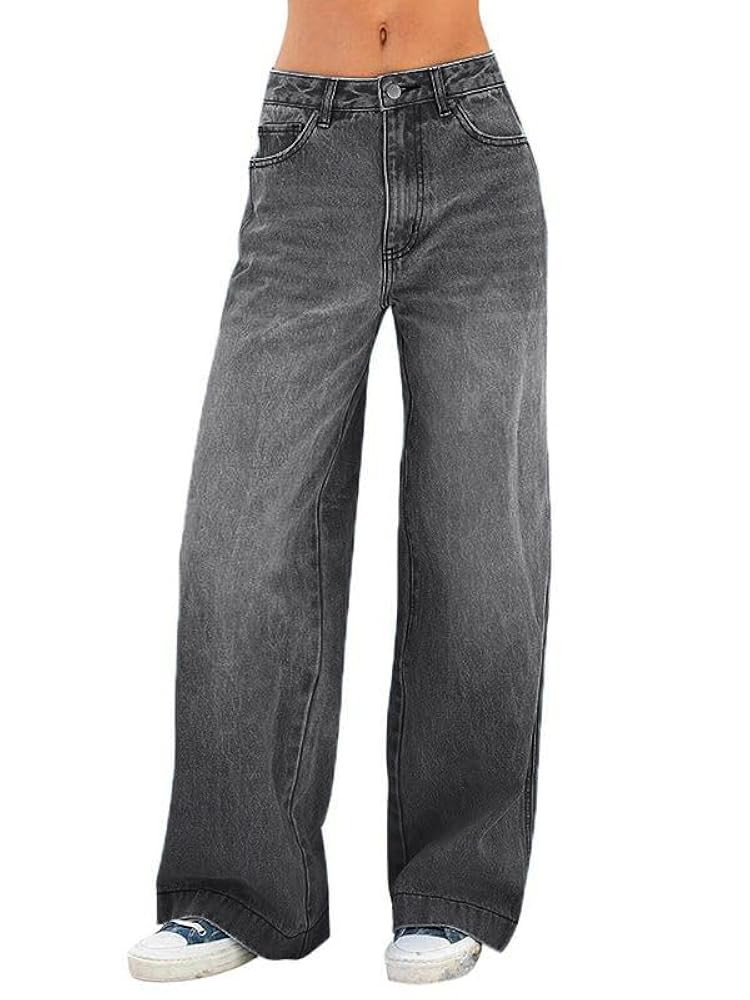 EMMIOL Women's 2025 Wide Leg Jeans Distress Mid Waist Denim Pants Vintage Y2K Trousers | Amazon (US)