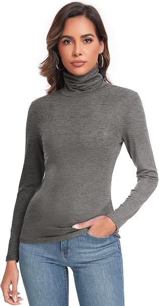 Women's Long Sleeve Casual Lightweight Turtleneck Top Slim Fit Thermal Active Layer Shirts | Amazon (US)