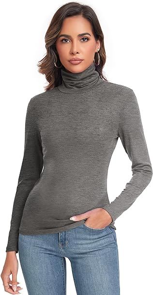 Women's Long Sleeve Casual Lightweight Turtleneck Top Slim Fit Thermal Active Layer Shirts | Amazon (US)