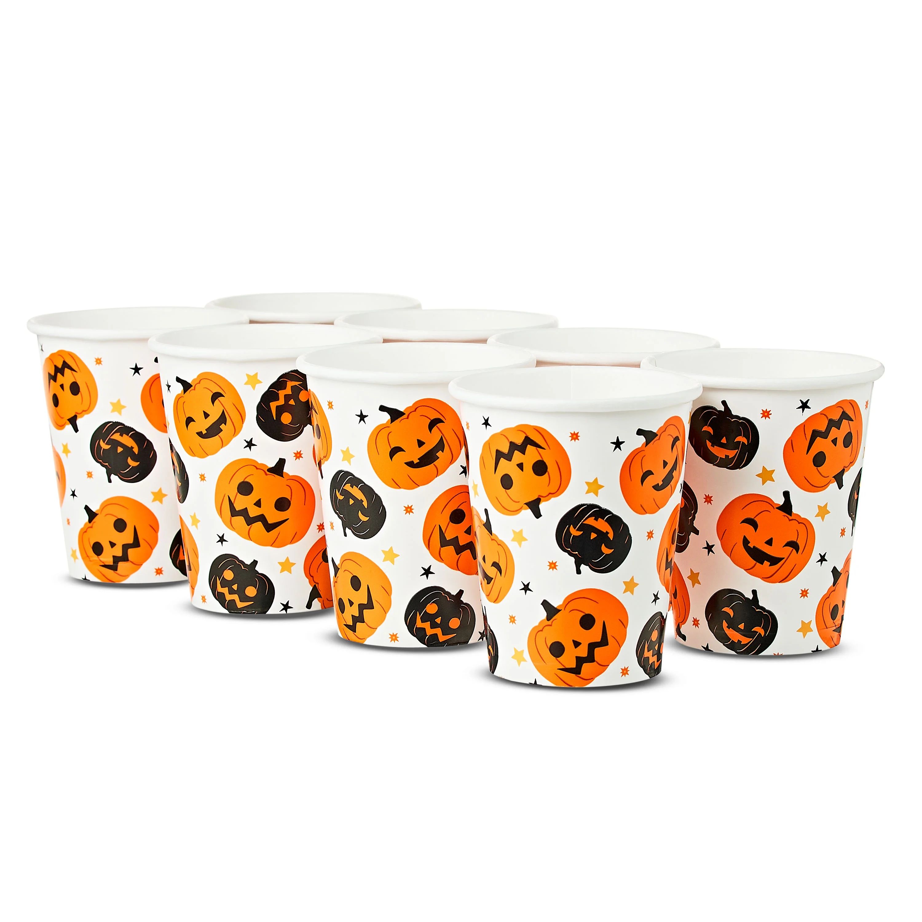 Halloween Black & Orange Pumpkin Paper Party Cups, 9 fl oz, 8 Count, by Way To Celebrate | Walmart (US)