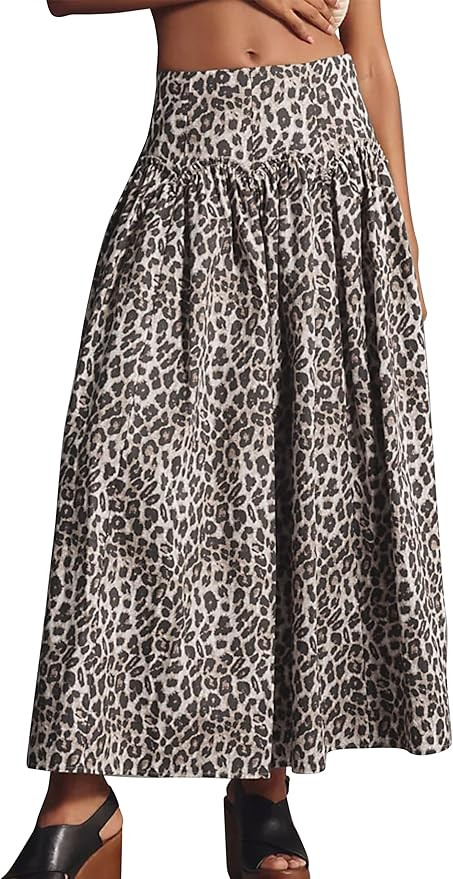 Leopard Print Skirt for Women Elegant Long Flowy Maxi Cheetah Print Skirt High Waist Aline Animal... | Amazon (US)