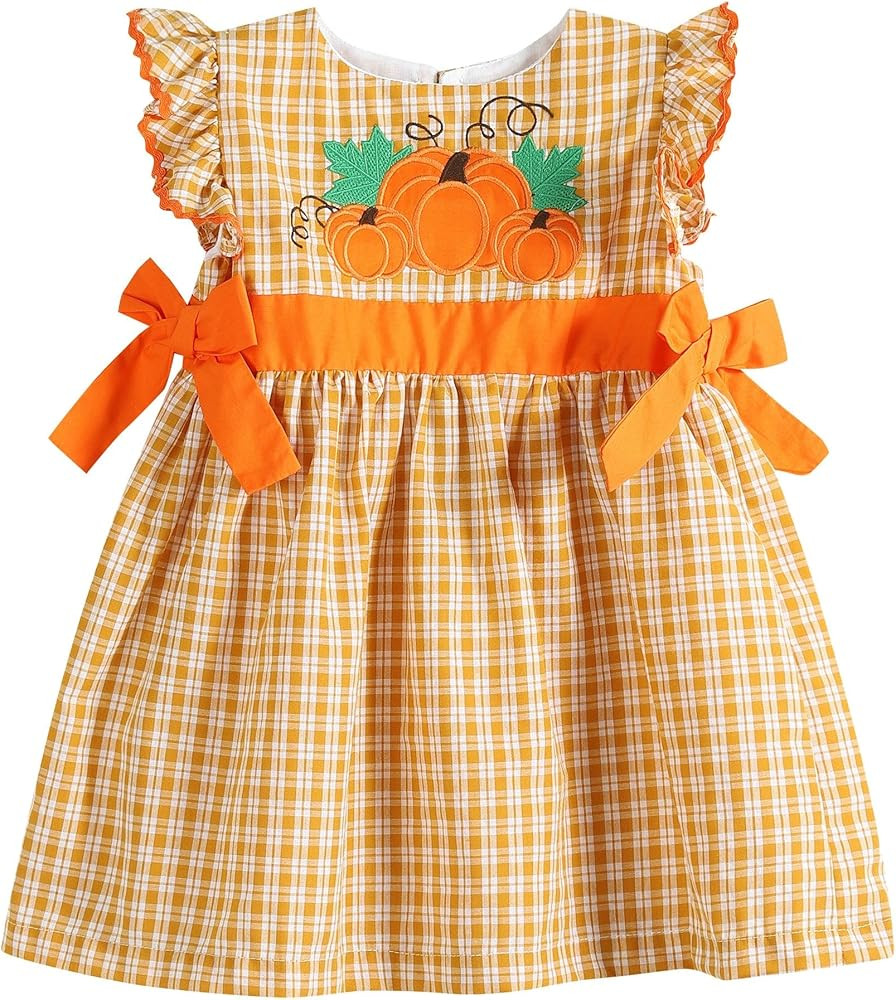 Lil cactus Baby and Girls Pumpkin Thanksgiving Dress | Amazon (US)