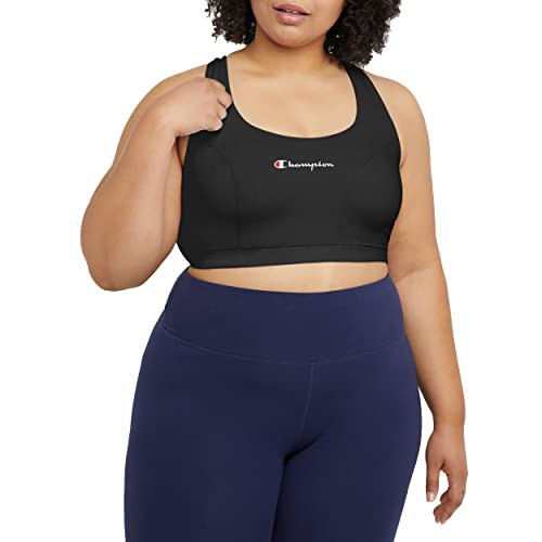 Champion Womens Plus Size Absolute Compression Moisture-Wicking Moderate Support Sports Bra, Black Script | Amazon (US)