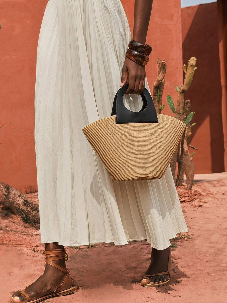 Maija Ladies, Women Top Handle Bags, Straw Bag, PU, Fashionable, Elegant, Simple, Personalized, V... | SHEIN