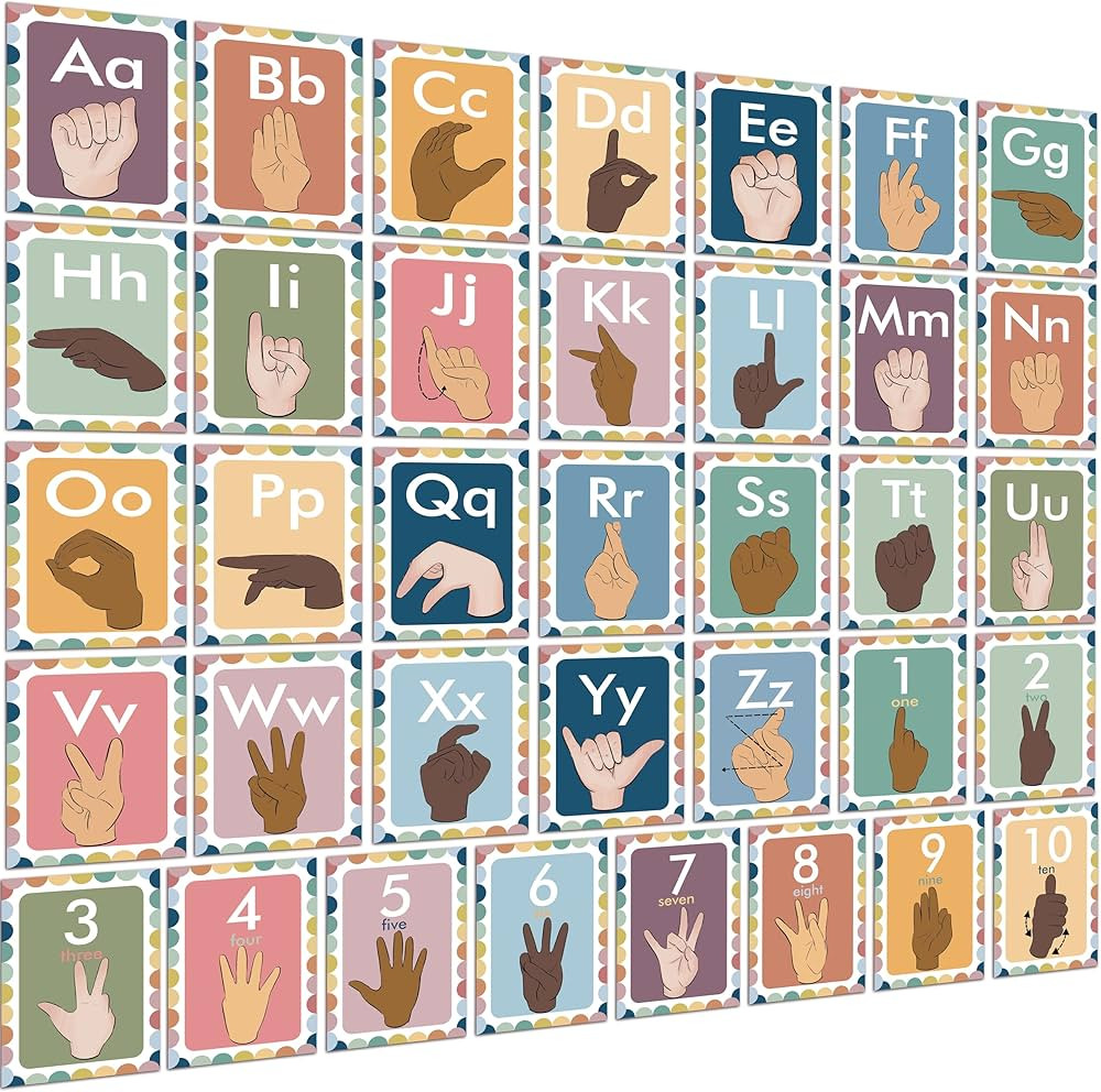 36 Pieces Sign Language Alphabet for Classroom ASL Alphabet Line Bulletin Board Set Sign Language... | Amazon (US)