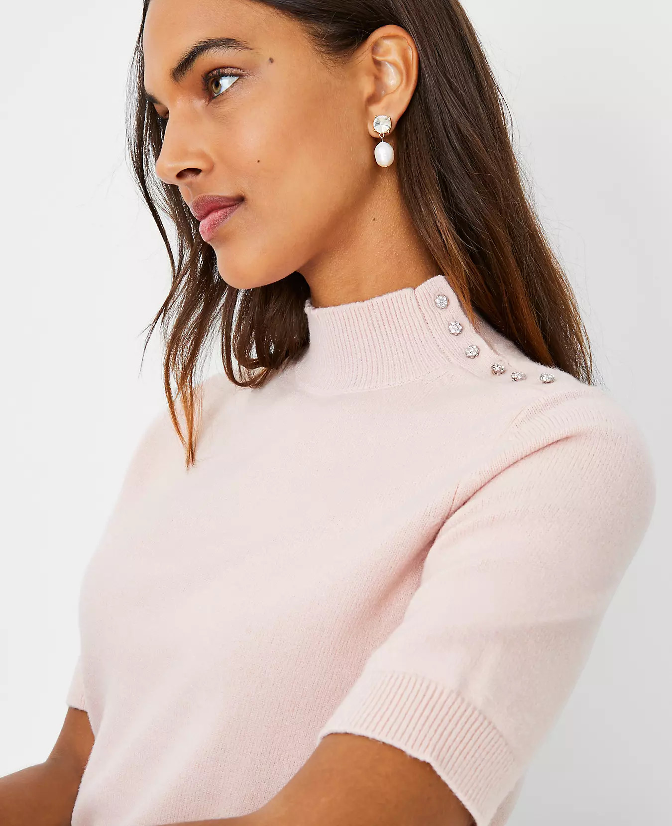 Rhinestone Shoulder Button Sweater | Ann Taylor (US)