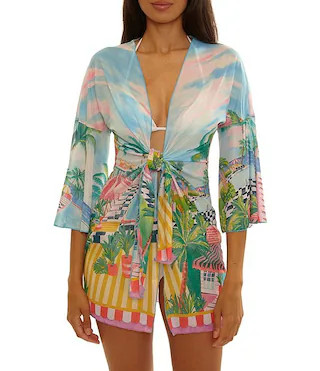 Becca By Rebecca Virtue Miami Beach Tie Front Mesh Swim Cover-Up | Dillard's