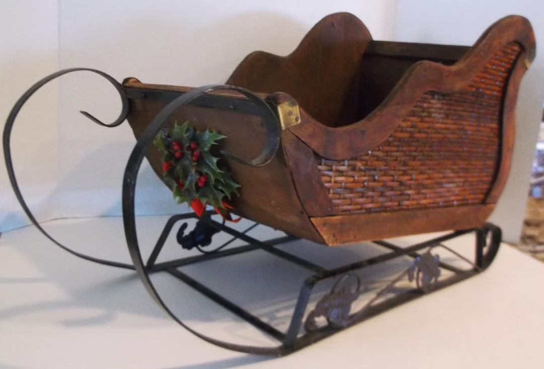 Vintage 21 Wood Wicker Iron Christmas Sleigh - Etsy | Etsy (US)