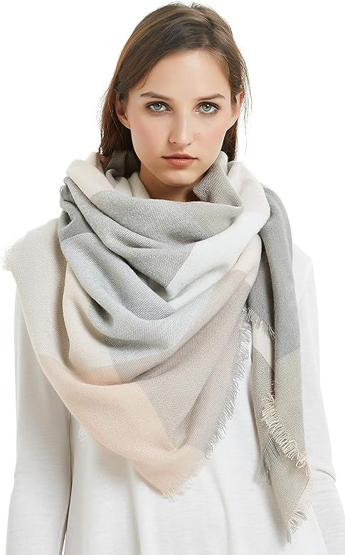 Women's Fall Winter Scarf Classic Tassel Plaid Tartan Scarf Warm Soft Chunky Large Blanket Wrap S... | Amazon (US)