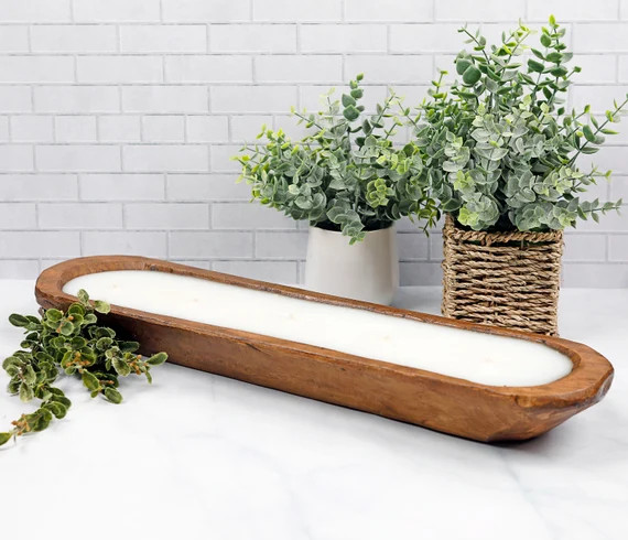 Long Wooden Dough Bowl Scented Candle | Soy Candle, Rustic Decor, Hand Poured Scented Soy Candle,... | Etsy (US)