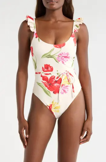 Materson Belted Ruffle One-Piece Swimsuit | Nordstrom