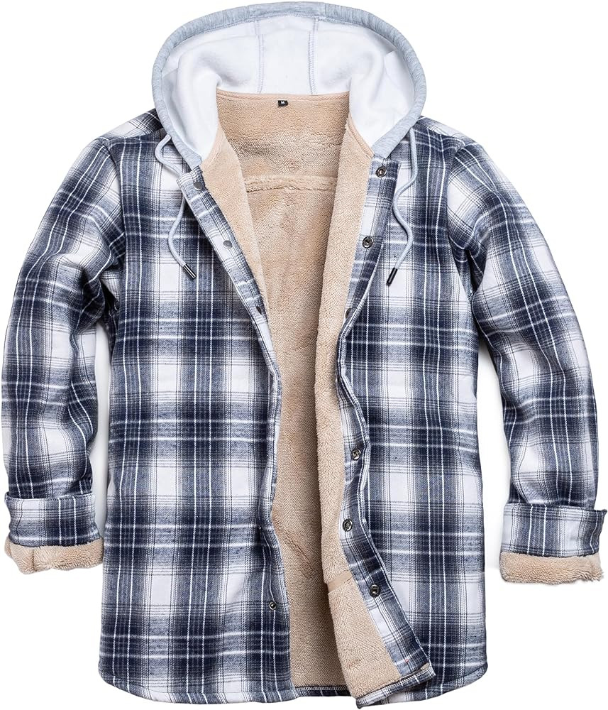 Men's Cotton Plaid Long Sleeve Shirts Jacket Fleece Lined Flannel Shirts Sherpa Button Down Coat ... | Amazon (US)