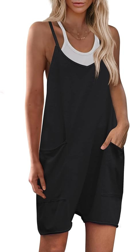 Yanekop Womens Loose Overalls V Neck Sleeveless Romper Spaghetti Strap Harem Short Pants Jumpsuit... | Amazon (US)