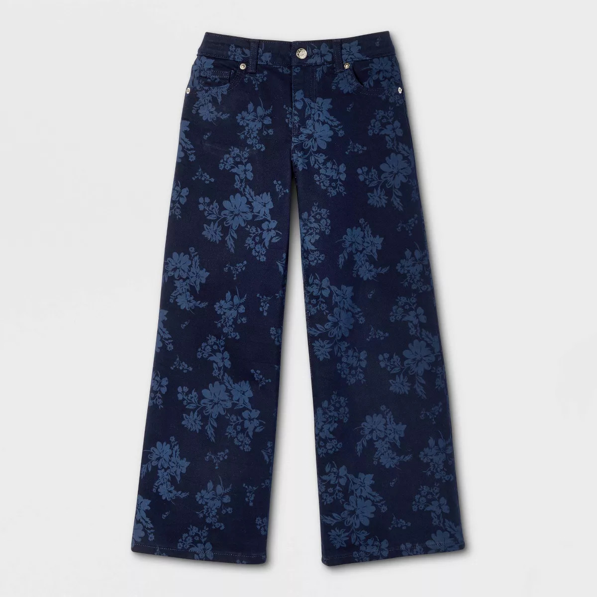 Girls' Mid-Rise Floral Wide Leg Jeans - Cat & Jack\u2122 Navy 5 | Target