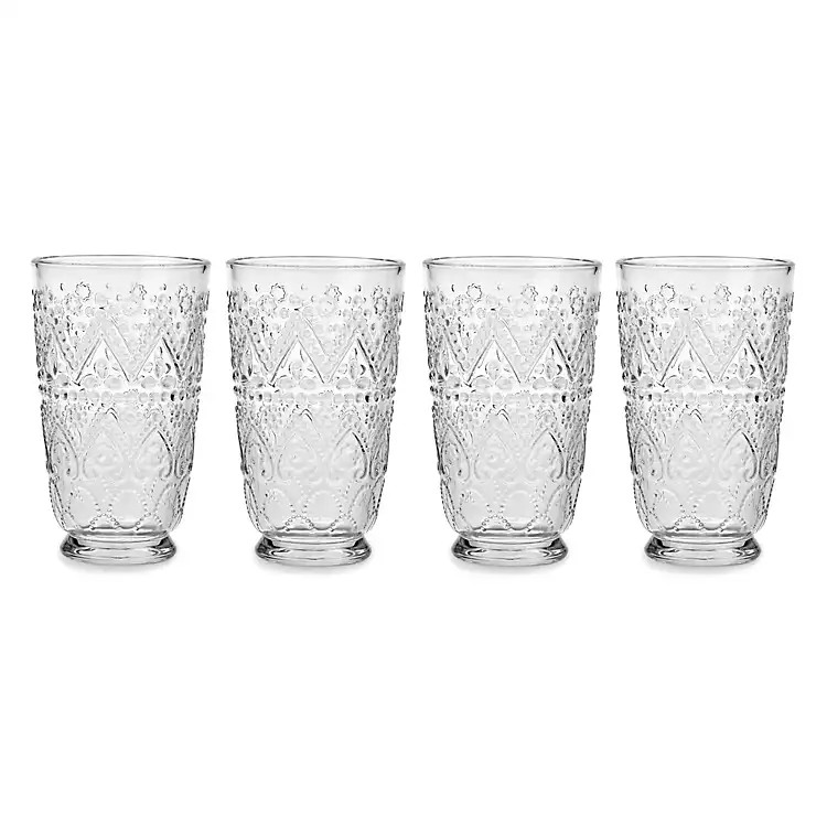 New! Tall Clear Embossed Glass Tumblers, Set of 4 | Kirklands