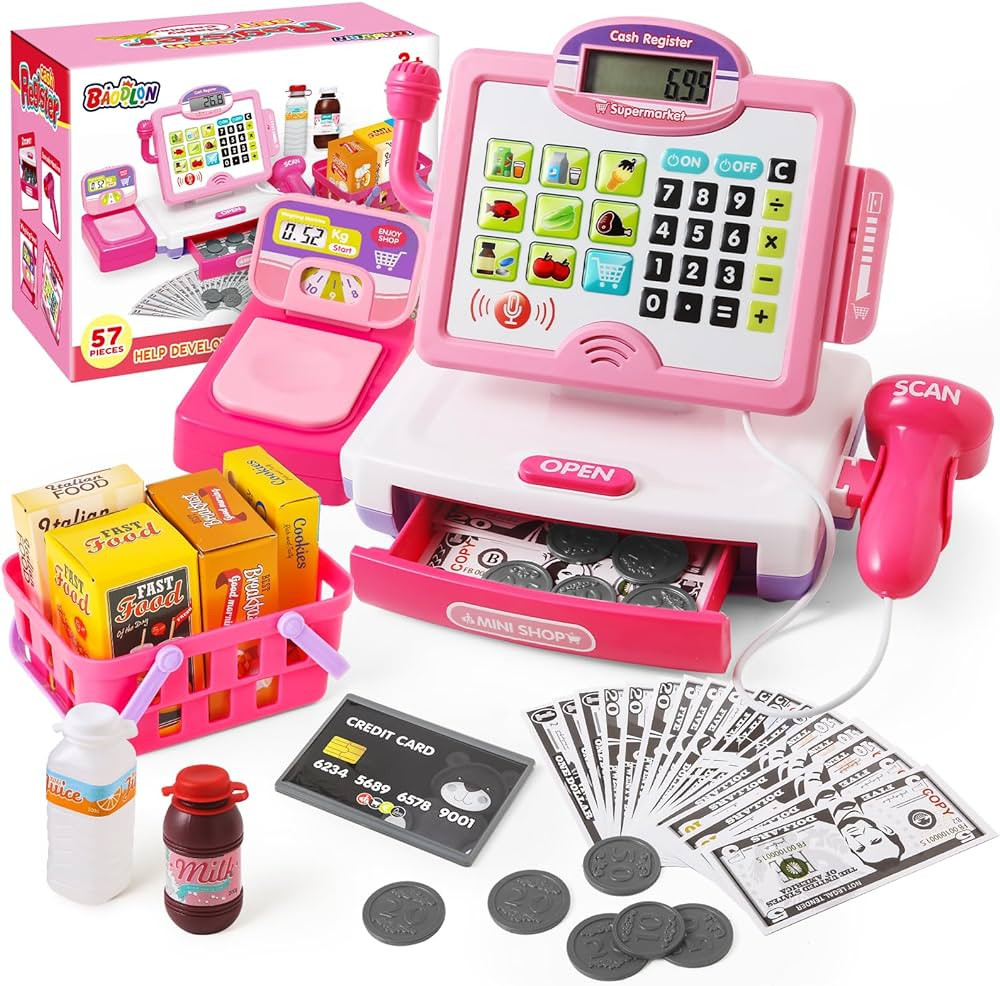 Pretend Play Calculator Cash Register Toy Gift for Kids Girls Age 3, 4, 5, 6, 7, 8+ Year Old, 57 ... | Amazon (US)