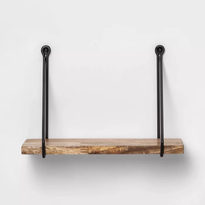 Wood Wall Shelf with Hanging Wire Natural/Black - Threshold™ | Target