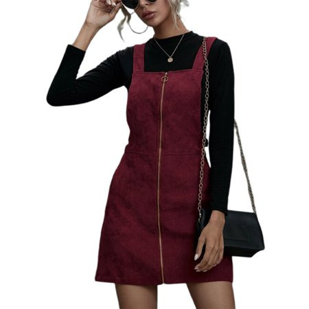 Luiryare Women s A Line Corduroy Overall Dress Zip Up Straps Casual Classic Suspender Skirt with Pockets | Walmart (US)