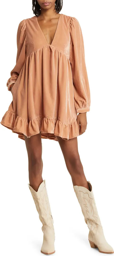 Free People Estella Long Sleeve Velvet Minidress | Nordstrom | Nordstrom