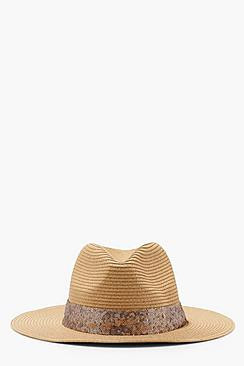 Sequin Trim Straw Fedora | Boohoo.com (US & CA)
