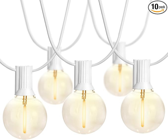 SUNTHIN Outdoor White String Lights, 27FT White Patio Lights with 14 G40 Shatterproof LED Bulbs(1... | Amazon (US)