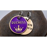 Engraved Crown Pet Id Tag - Cat Or Dog Royal Purple & Gold Name Tiara Princess, Prince, King Queen | Etsy (US)