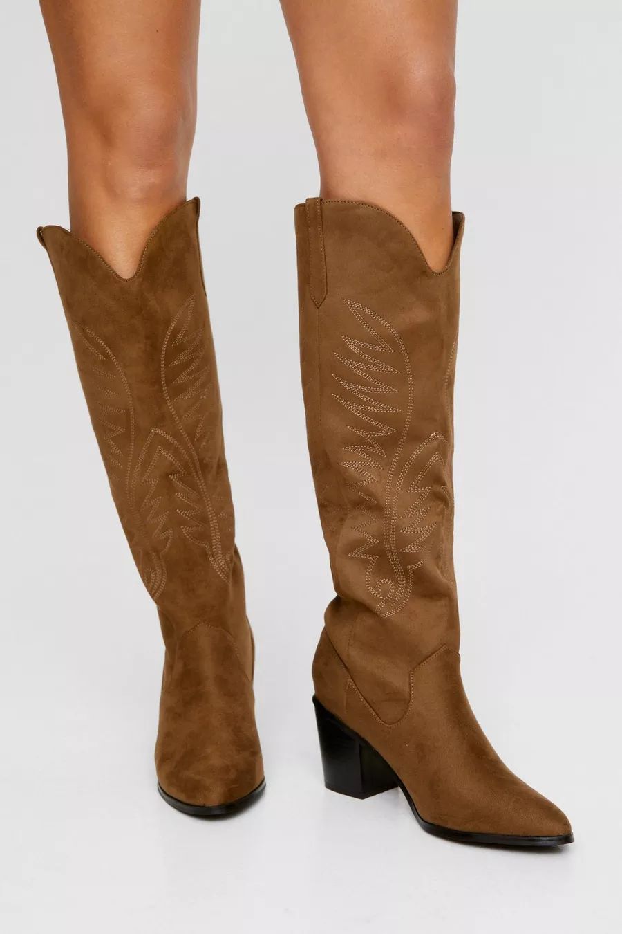 Faux Suede Knee High Western Boot | Nasty Gal US