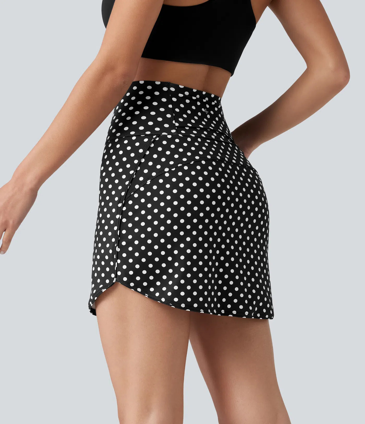 Women’s Ultra High-Waist Tummy Control Curved Hem 2-in-1 Polka Dot Golf Mini Skirt with Pockets... | HALARA