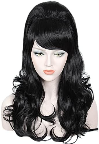 Linfairy Long Wavy Black Wig Big Bouffant Beehive Wigs for Women fits 50s 80s Costume | Amazon (US)