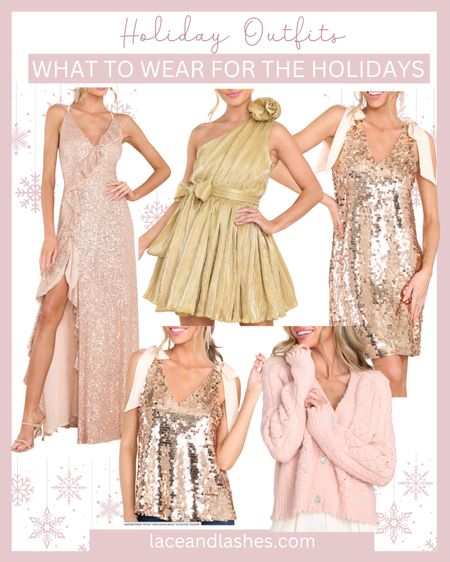 What to wear to a holiday party 💕❄️ sequin dress with bow shoulder detail, cozy sweater with rhinestone buttons, and more 

#LTKGiftGuide #LTKSeasonal #LTKHoliday