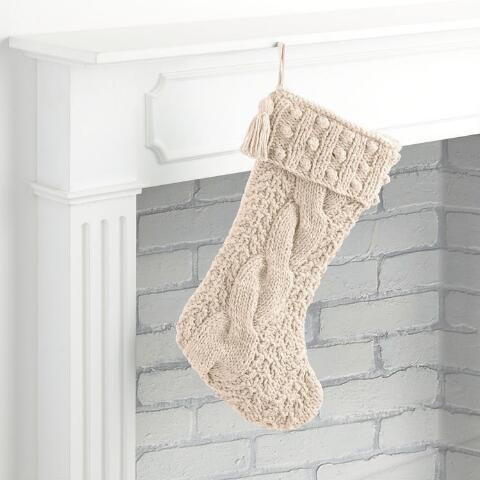 Ivory Chunky Cable Knit Christmas Stocking | World Market