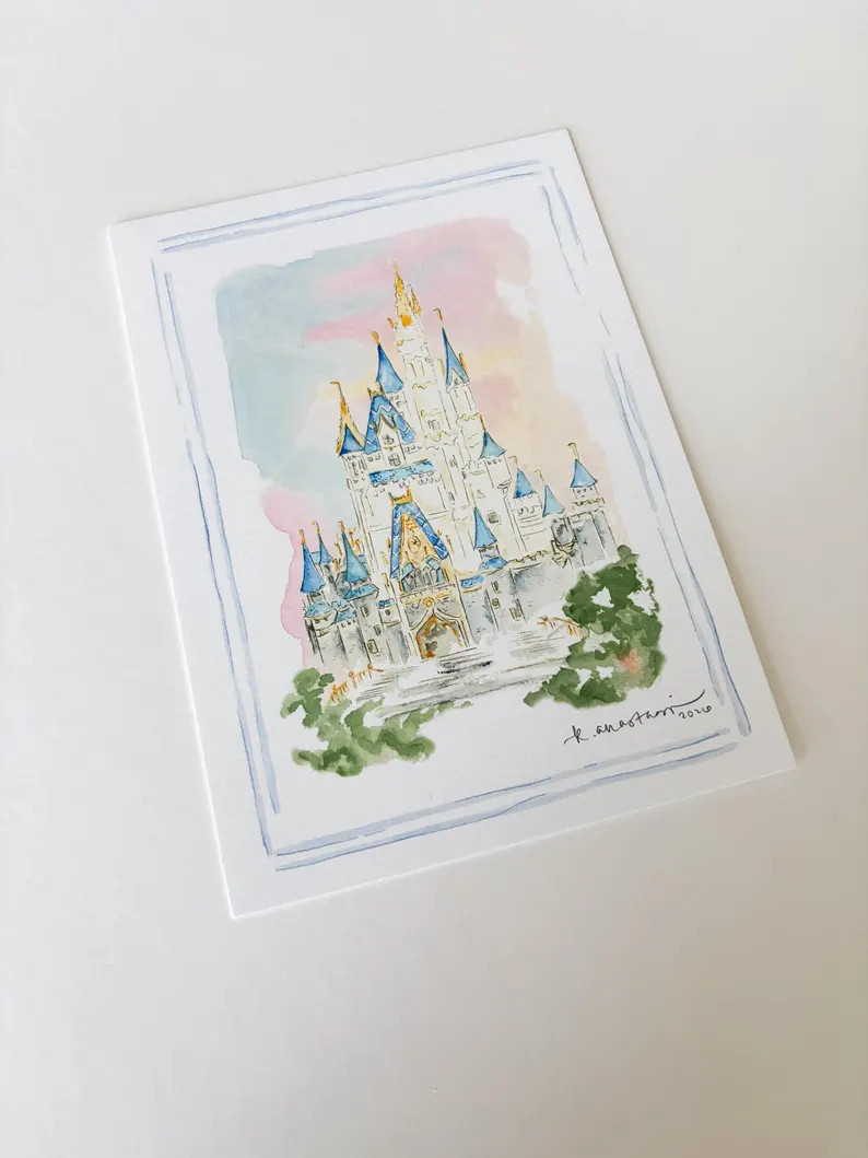 Watercolor Cinderella Castle Print, WDW Art by Kate Anastasio (5x7) | Etsy (Global)