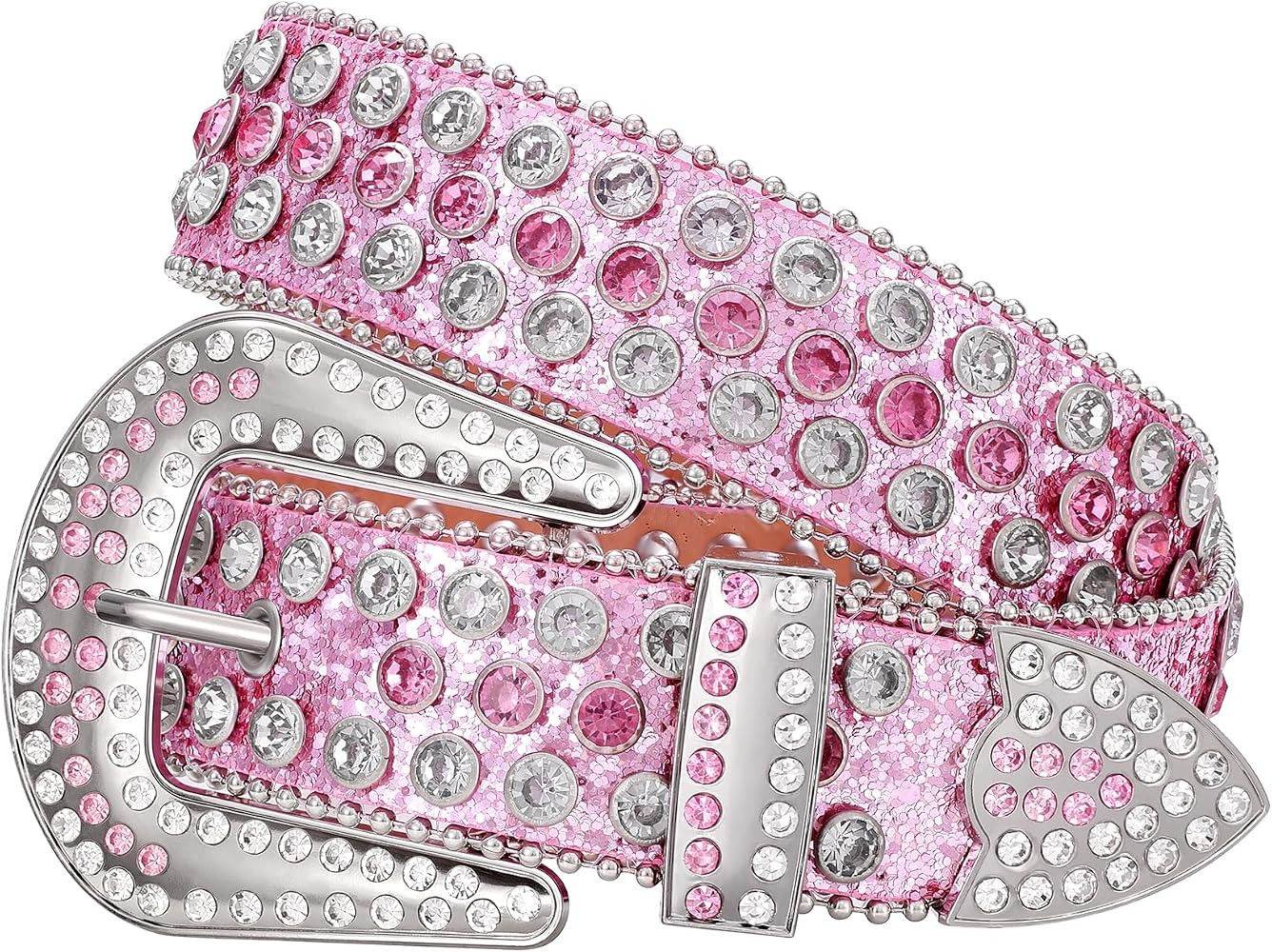 WERFORU Women Men Western Rhinestone Studded Leather Belt Unisex Bling Cowgirl Cowboy Waist Belt ... | Amazon (US)