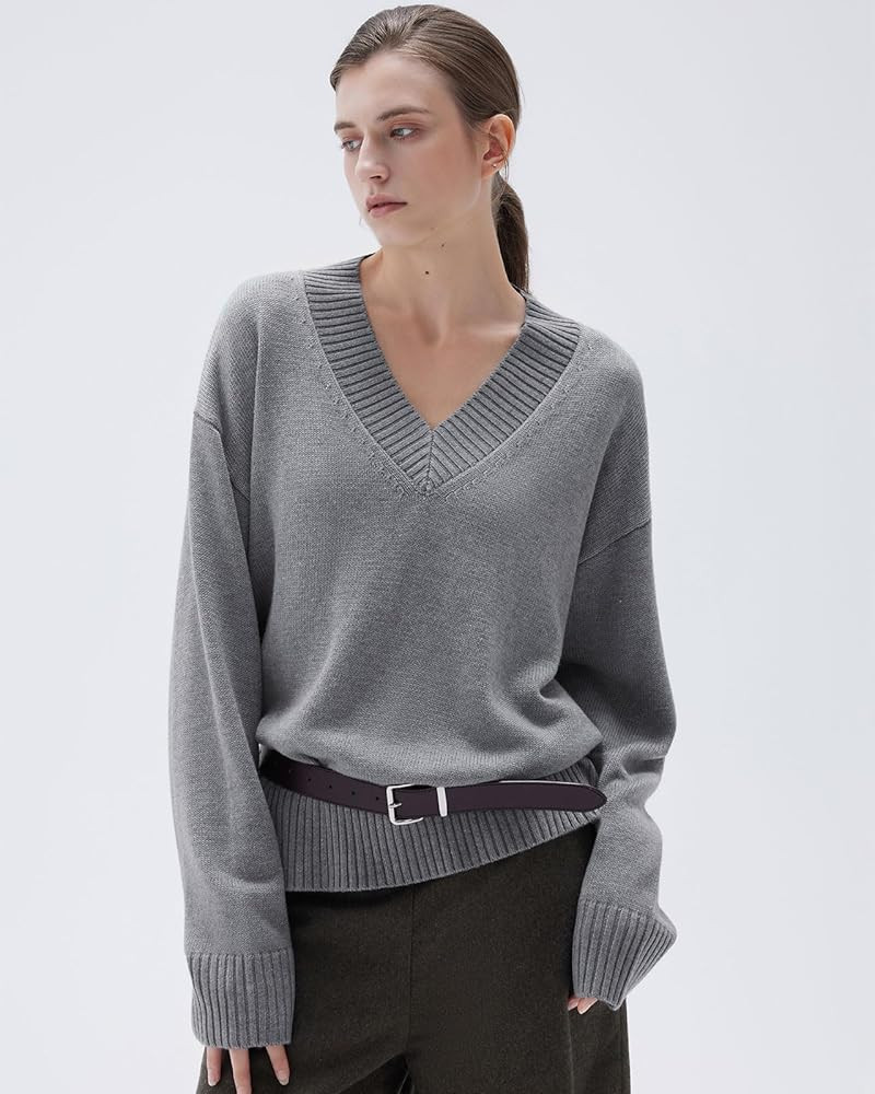 SUUKSESS Women Cashmere Oversized V Neck Pullover Sweaters Long Sleeve Jumpers | Amazon (US)