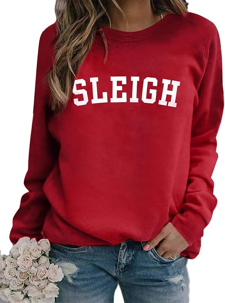 MNLYBABY Sleigh Christmas Sweatshirt Women Merry Christmas Holiday Crewneck Long Sleeve Shirts Fu... | Amazon (US)