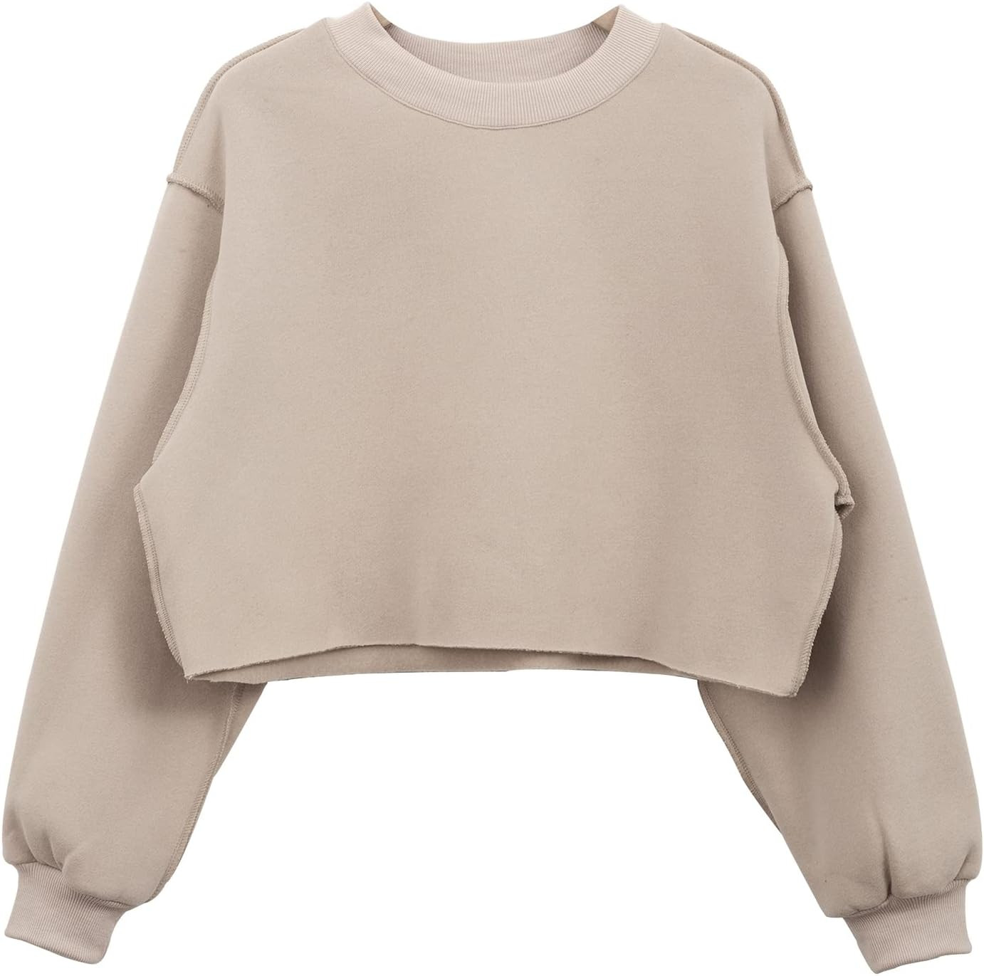 Amazhiyu Women's Fleece Raw Cut Cropped Sweatshirt | Amazon (US)