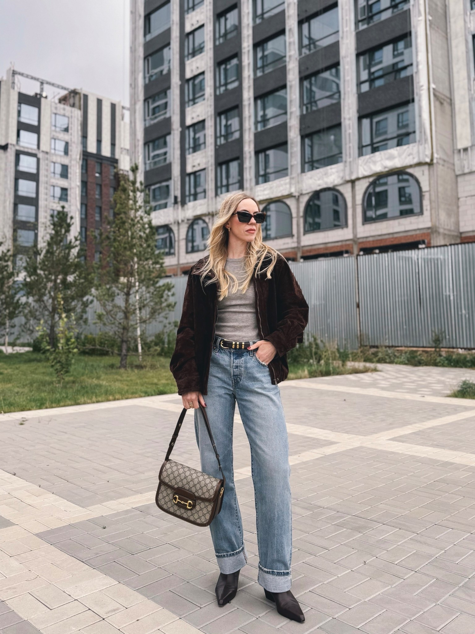 Spring outfit, @Zara chocolate brown suede bomber jacket, @Levi's 90’s cuffed baggy jeans, Gucci bag, spring trends 

#LTKspring #LTKspringtrends #LTKSpringSale