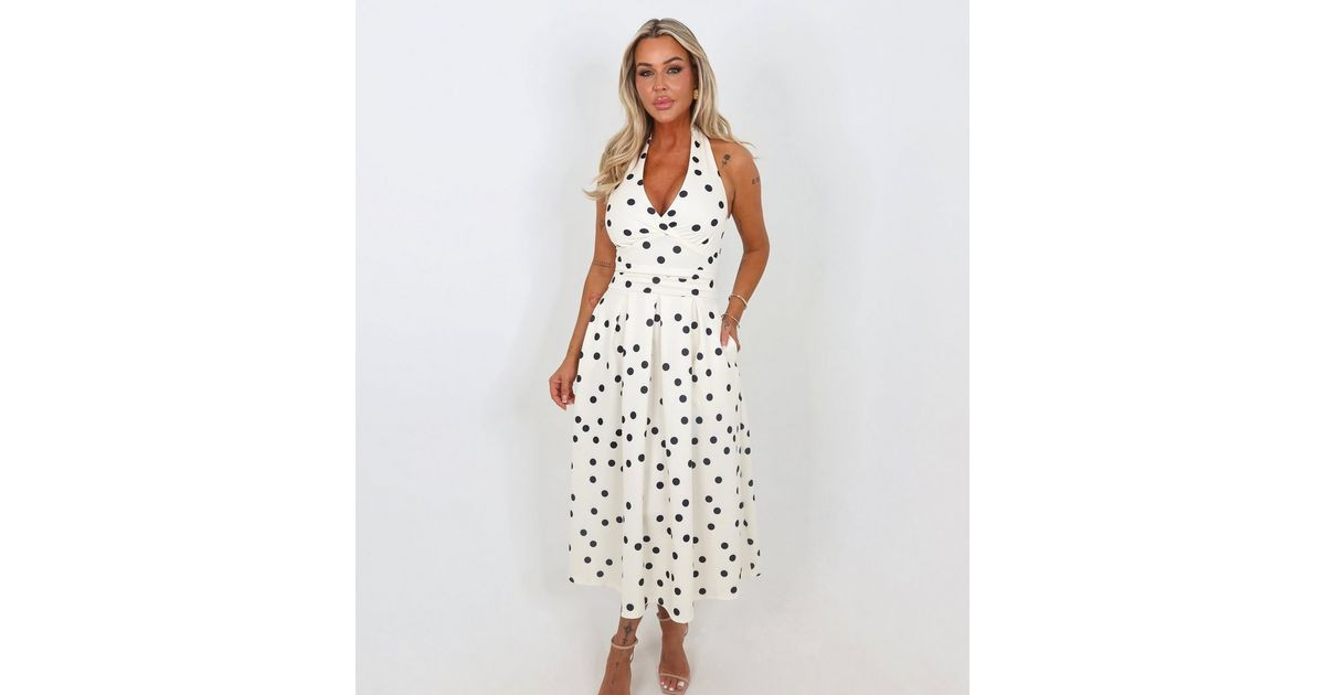 AX Paris Cream Polka Dot Halter Neck Midi Dress | New Look | New Look (UK)